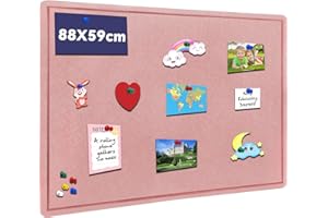 HEDOBCESO Bulletin Board, 88 x 59cm Cork Board with 20 Pushpin, Felt Notice Pin Board, Self-Adhesive Vision Board Foldable Photo Board for Wall - Pink