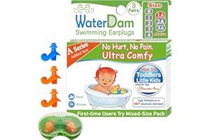 WaterDam Tapones para los oídos de natación ultra cómodos, impermeables, para evitar las orejas de nadador (tamaño 1A+1A+1A: niños pequeños y niños pequeños (azul naranja naranja))