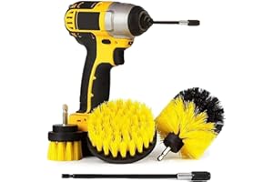 AISENNO Brosses de Nettoyage Ensemble de Brosses pour Perceuse à Fixation Longue et Allongée de 1/4 po Idéales pour Voiture Moquette Sol Salle de Bain Toilettes Cuisine Surface en Céramique (4, Jaune)