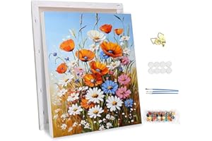 NEWENMO DIY Wildflowers Paint by Numbers for Adults with Frame,Wildflower Field Paint by Numbers,Canvas Oil Painting Kit,Arts and Crafts Kit Acrylic Pigment Drawing Paintwork for Home Decor,30x40cm