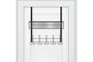 ENONCI Sobre la puerta Gancho para colgar para colgar organizador de estantes con para almacenamiento, canasta de alambre Negro para el organizador