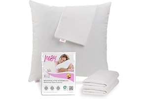 MEBY Zestaw 2 wodoodpornych bawełnianych poszewek na poduszki z ukrytym zamkiem błyskawicznym. Oddychające. Ochrona poduszki, ochrona przed wilgocią. Elastyczne, białe, bez trzaskania (80 x 80 cm)