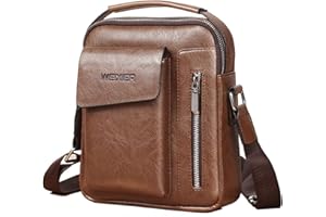 ANPTER Mens Shoulder Bag PU Leather Messenger Multi Pocket Business Crossbody Pack Satchel Side Casual Handbag for Men Working Shopping School Daily Use