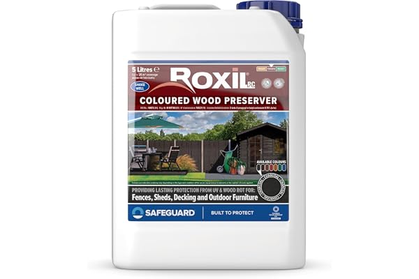 Roxil Lasure Préventive Bois 5L – Ébène – Intérieur & Extérieur – Protection Contre Pourriture, Champignons, Larves & Termites