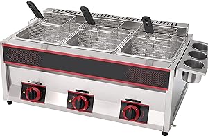 Deep Fryer Friggitrice a Gas Professionale, friggitrice a Gas 12L/18L Serbatoio in Acciaio Inox Friggitrice per Patatine di Pollo con Paletta per cestello per Ristorante Commerciale Cucina Domestica