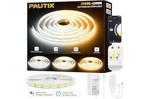 ‎PAUTIX PAUTIX WIFI Smart COB LED Streifen CCT 5M,Abstimmbares Weiß 2700K-6500K LED Band,24V LED Strip Light Funktioniert mit Alexa/Google Assistent und Netzteil für Küchenschrank,Zimmer,Fernseher