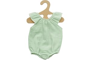 Heless 1413 - Vestiti per Bambole in 100% Cotone Biologico, Body con Volant Color Menta per Bambole e Peluche di Taglia 28-35 cm