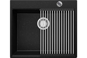 Lavello da Cucina Nero Metallico 58x50cm, Lavandino da Cucina a 1 vasca + Sifone Classico + Accessori, Lavabo da Cucina Incasso al mobile 60cm - Oslo Top di Primagran