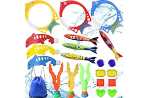 Lanwexy 21PCS Pool Diving Toy, Swimming Pool Toys Set for Kids, Underwater Pool Training Toys with Diving Torpedo Marine Treasures Seaweed Dolphins Fish Ring Storage bag for Summer Swimming Pool Games