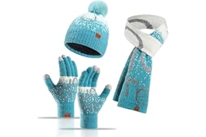 Yanmucy Ensemble bonnet d'hiver 3 pièces pour homme et femme - Bonnet de ski en tricot chaud - Moufles pour écran tactile - Tenue assortie pour couples