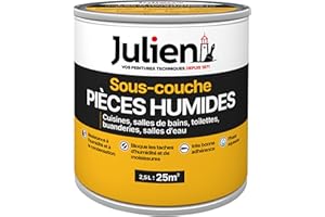 Julien Peinture Sous-Couche Cuisine et Salle de bain - Resiste à l'humidité et condensation, conçue pour les pièces humides - Mat Blanc 2,5L