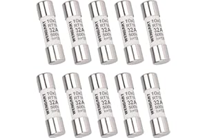 Wengart Inserto fusibile a cilindro AC RT18-32 (RO15), 10 pezzi, 10 x 38 mm, AC500V, 32A 120 kA, forte capacità di commutazione, può proteggere in modo affidabile il circuito