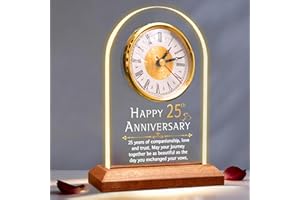 LIGHTZZ 25th Anniversary Wedding Gift, Anniversary Quartz Clock, Desk Table Clock, 25 Years of Marriage, Silver Wedding Anniversary Gifts for Couple, Parents, Grandparents (25th)