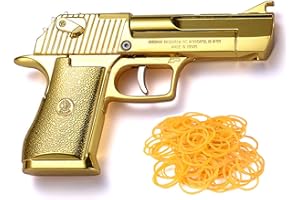 TIETHEKNOT Gummibandpistole Faltbare Last 12 Gummibänder jedes Mal Metall Exquisite Desert Eagle Pistol Form 100 Gummibänder pro Set (Gold)