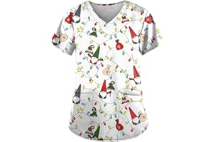 HKUOPW Nurse Christmas Scrubs for Women Medical Uniform Nurse Xmas Hospital Scrub Tops Short Sleeve Doctor Working Uniforms Adults Medic Comfy Santa Workwear