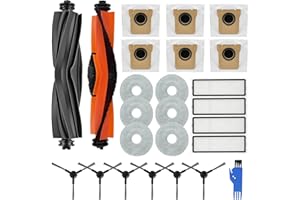 HOMRUICH 25 piezas Accesorios para Xiaomi X20+/X10+, para Dreame L10s Ultra/L10 Ultra/L10 Prime, 1 Cepillo Principal, 1 Cepillo Principal de Goma, 4 Filtros, 6 Toallas, 6 Bolsas de Polvo, 6 Cepillos Laterales