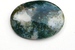 KRYSTAL GIFTS UK Stone of New Beginnings - Reiki Healing Energy Charged Crystal Moss Agate Cabachone Palm Stone (2 x 3 cm)