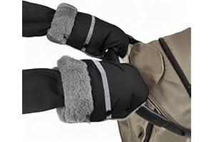 WD&CD Guanti Passeggino, Carrozzina Guanti con Striscia Riflettente, Guanti Passeggino Scaldamani,Guanti Antigelo Universali Impermeabili Extra Spessi Caldi per Passeggino/Rimorchio/Bicicletta- Nero
