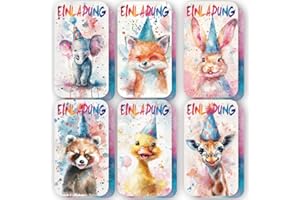 ZELAITE 12 Einladungskarten Kindergeburtstag Jungs, Tier Einladungskarten, Tier Einladung Kindergeburtstag für Mädchen Jungen, inkl. 12 Briefumschläge (E)