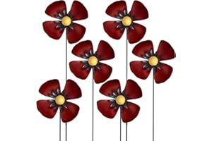 PHOTECT 6 Pcs Metal Poppy Flower Garden Stake Remembrance Day Poppy Metal Garden Ornament for Memorial Veterans Day Indoor Outdoor Yard Pathway Lawn Grave Decoration