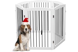 HOLTICO Absperrgitter Hund,Schutzgitter Holz, Freistehendes Hundeabsperrgitter Türgitter Treppengitter Schutzgitter Hund Faltbar Weiß,Kindergitter klappbar (24" Weiß * 6)