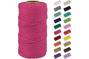 Uiopa Macrame Corde 2mm x 100m, Naturel Fil Macramé Fil de Coton Ficelle Corde, DIY Cordelette pour Tressée, Tapisserie de Plante, Tenture Murale, Cadeau Décoration, Emballage (Rose Rouge)