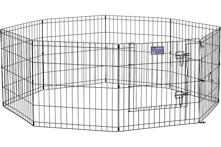 MidWest Homes for Pets Folding Metal Dog Exercise Pen and Pet Playpen with Door, Includes Grounding Stakes and Provides 1.5 Meters of Play Space, 61cm Tall, Black E-Coated