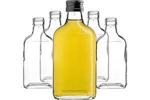 KADAX Petaca de 200 ml, 50 unidades, pequeñas botellas de cristal con tapón de rosca, botellas vacías para rellenar, mini botellas de licor, botellas de licor (negro)