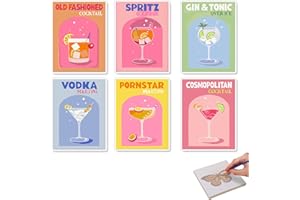 Jadyon 6 Pack Paint by Numbers Kits for Adults with Frame, Cocktail Paint by Numbers Canvas Kit with Brush, Paints und Frame, Cocktail Adult Drawing for Home Wall Decor