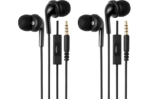 Amazon Basics Auriculares con Cable con Micrófono, Auriculares Intraurales, Conector de 3.5mm, Paquete de 2