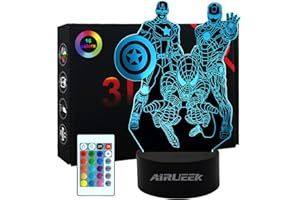 ‎AIRUEEK AIRUEEK Spider Spielzeug 3D Nachtlicht, Superhelden figuren für Jungen 16 Farben Dimmbar mit Touch Lampe für Iron Man, Captain America Geschenke