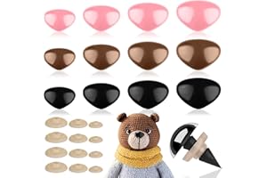 Hengxinchen 78 Pezzi 7-15mm Nasi di Sicurezza per Animali all'Uncinetto, Plastica Naso di Sicurezza per Animali di Peluche Nero Marrone Rosa, Naso Giocattolo con Rondelle per Amigurumi Fantoccio