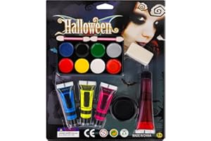 SOMGKIN Trucco di Halloween, Sangue finto, vernice per il corpo viso, a Base Di Olio, 3 Colori Lavabile UV Fluorescente Colorato Neon Kit, Per Halloween, Feste, Cosplay, Clown, Effetti Speciali Sfx Makeup