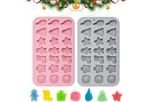 ADERTOS 2 PCS Moldes Galletas Navidad Moldes de Silicona para Chocolate Navideño 42 Cavidades 7 Patrones Navideños Molde Navidad Silicona Antiadherentes para Hornear Galletas Chocolate, Rosa y Gris