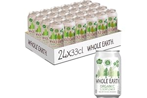 Whole Earth Bibita Frizzante Gassata, Gusto Fiori di Sambuco, Ingredienti Naturali e Biologici, Dolcificata con Succhi di Frutta, Senza Zuccheri Aggiunti, 100% Riciclabile, 24x33cl