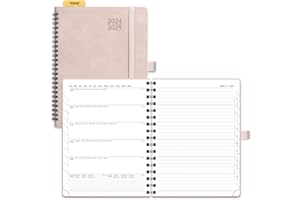 POPRUN Agenda Settimanale 2024 2025 Spirale 22 x 16,5 cm, 1 Pagina a Settimana con 1 Pagina di Appunti, Righello Segnolibro, Copertina Morbida, Carta Spessa da 100 GSM, Nero