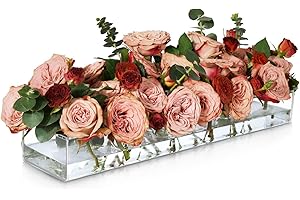 BOFUNX 45x10x6,5cm Jarrón Flores Rectangular de Acrílico 18 Agujeros 45CM Florero Transparente Vase Largo Decorativo Moderno para Arreglo Floral Decoración Hogar Centro de Mesa para Bodas Fiestas