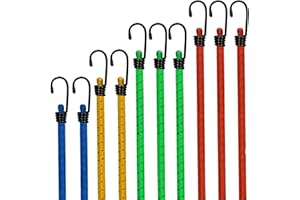 KITHIOM Bungee Cords With Hooks - Heavy Duty Bungee Cord Double Braided Weatherproof & UV-Resistant, Mixed Sizes Elastic Bungee Straps for Securing Tarps, Luggage, Garden Furniture, Tents, Camping(10Pack)