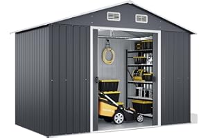 TRIUMPHKEY Gartenhaus Metall Gerätehaus XXL 272x199x193cm Geräteschuppen Metall mit Boden Gartenschuppen Größen mit Schiebetür Fundament Fenster Schuppen Stahl Gartenschrank Gartenhäuser(Grau)