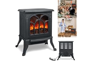 ‎LZQ LZQ Elektrokamin mit Heizung Elektroofen Tragbarer Kamin Elektrisch Elektro Kaminofen LED Heizung 750W/1500W mit Flammeneffekt Dekokamin Schwarz