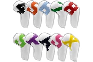 HAUNI Golf Iron Covers 10pcs,Golf Iron Head Covers Leather Golf Iron Covers Set Colorful Golf Iron Headcovers,Golf Club Head Covers for Iron with Magic Tape Fit Titleist,Callaway (Black Dazzle(10 pcs/set))