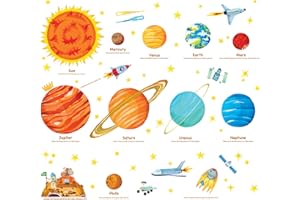 DECOWALL DAT-1501N Układ Słoneczny (duży) Naklejki ścienne dla dzieci Naklejki ścienne Peel and Stick Zdejmowane naklejki ścienne dla dzieci Przedszkole Sypialnia Salon