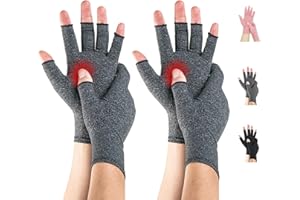 Novetec Gants Arthrite Sans Doigts Compression Femme Homme Soutien Mains pour Polyarthrite Rhumatoïde Arthrose Soulagement Maladie Raynaud Respirant Lavable Machine Taper Conduire Travail 2 paire