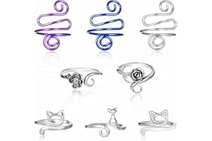 BRUISLARD 8 Piece Adjustable Yarn Tension Control Ring Knitting Crochet Loop Ring for Fingers Metal Open Yarn Guide Crochet Rings Braided Faster Knitting Thimbles Holders Accessories for Crocheters Knitters