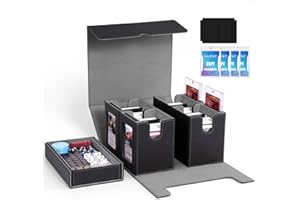 UAONO card deck box für MTG Commander Deck, 5 in 1 Kartenaufbewahrungsbox mit Display für über 400 doppelseitig gesleevte Karten, Deckhülle für MTG/PTCG/Yugioh/TCG mit Würfelfach (Schwarz)