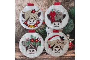 Rachel's Of Greenfield Christmas Cows Ornament Kit, Cute DIY Christmas Ornament, Christmas Crafts for Beginners, Makes Four 4" Ornaments, Cute Highlander Cow Christmas Decor