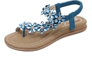 ZOEREA Sandali Piatti da Donna da Estate Strass Fiore Bohemia Flip Flop Spiaggia Estivi Scarpe Casual Open Toe Tacco Piatto
