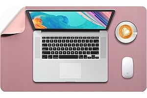 DOBAOJIA Tapis de Souris Grand, sous Main Bureau L, Mouse Pad Mat Prolongé, Tapis de Portable, Tableau d'Écriture, Buvard de Bureau, Double Face Usage en Cuir PU Étanche, 60 x 35cm Rose Foncé/Rose