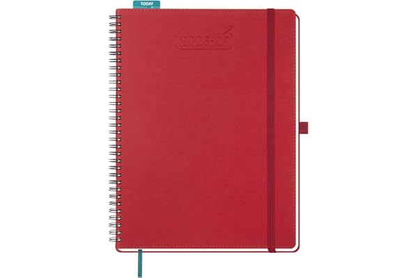 BEZEND Agenda 2026 2027 A4 Semainier Spirale 28 x 22 cm 18 Mois De Juil. 2026 à Déc. 2027, Agenda Scolaire avec Porte-Stylo Autocollant, Règle Signet, Couverture Souple en Cuir PU, Rouge