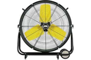 Industrieller 61 cm Bodentrommelventilator, hohe Geschwindigkeit, 2 Geschwindigkeiten, Luftkühlung, strapazierfähig, mit verstellbarem 350°-Kopf-Neigung für Gewerbe, Büro, Lager Tough Master
